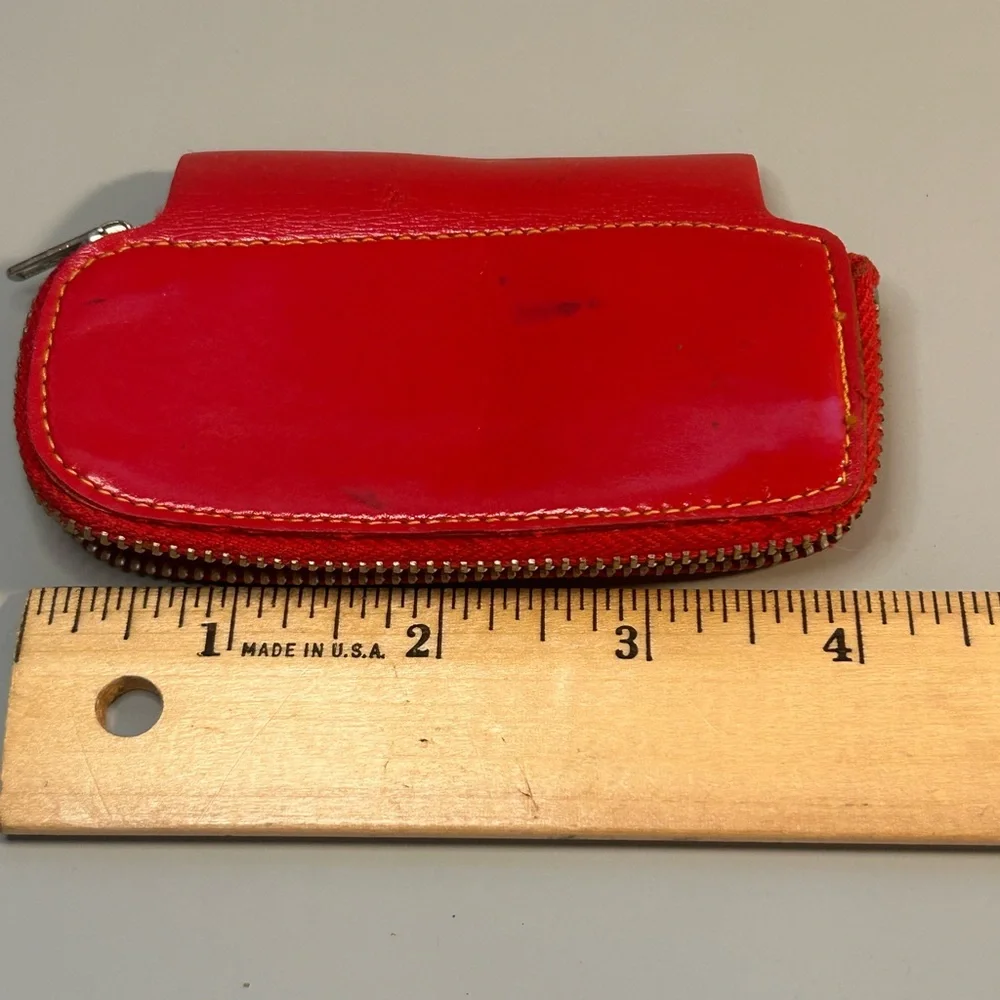 Vintage Red Key Ring Holder Clip Accessory Zipper Pouch‎ Leather Case